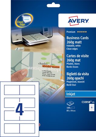 C32058-25 - 100 cartes de visite Quick&Clean™ doubles recto/verso bords lisses Mat Blan... AVERY