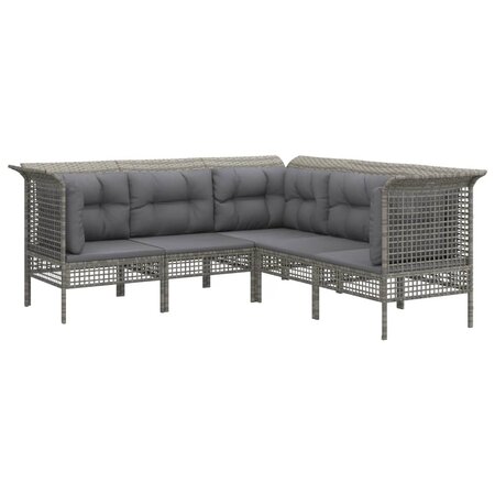 vidaXL Salon de jardin 5 Pièces avec coussins Gris Résine tressée