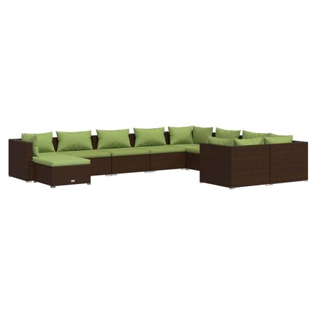 vidaXL Salon de jardin 10 Pièces avec coussins Résine tressée Marron