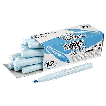 Boîte de 12 feutres de coloriage KIDS VISACOLOR XL Pte large Bloquée Bleu Ciel BIC