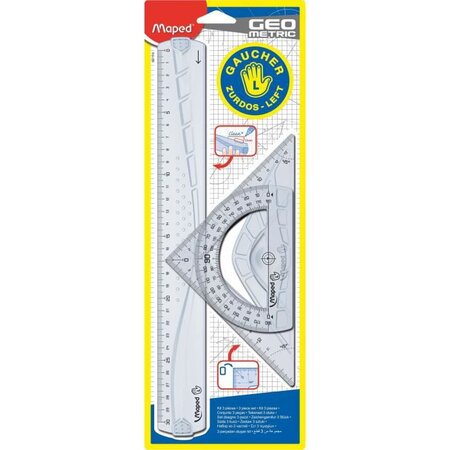 Maped - kit de 3 pieces de traçage geometric - pour gaucher