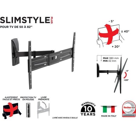 MELICONI 480973 Support mural TV inclinable et orientable SP 600 SR PLUS  pour TV de 50'' a 82'' (127-208 cm)