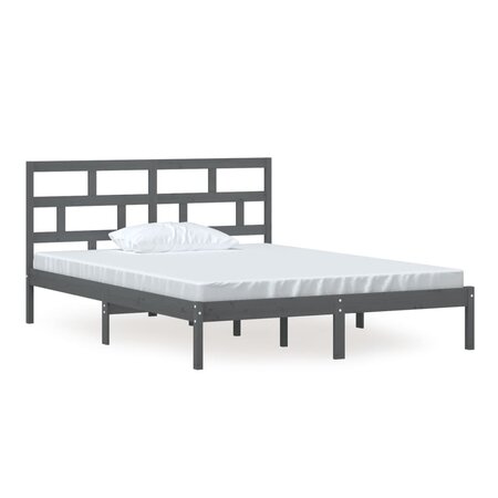 vidaXL Cadre de lit Gris Bois massif 150x200 cm Très grand