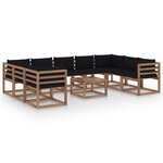 vidaXL Salon de jardin 10 Pièces avec coussins noir