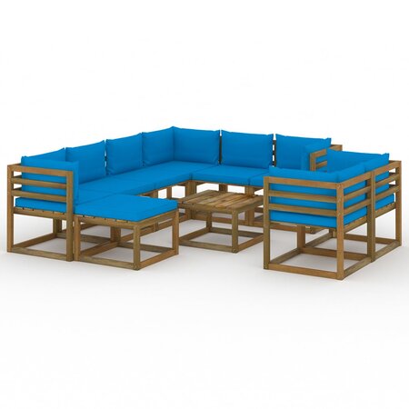 vidaXL Salon de jardin 10 Pièces avec coussins Bleu clair
