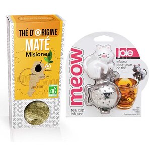 Boule à thé chat blanc-poisson + infusion de Maté argentin