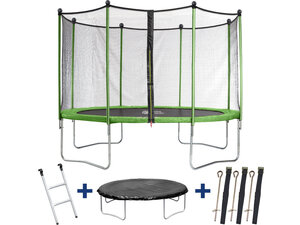 Trampoline "Yoopi 2" - Ø 4.25 m - Avec filet + échelle + couverture + kit d'ancrage