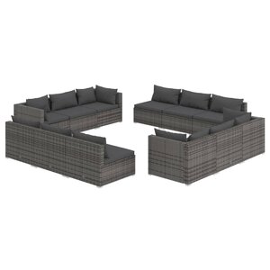 vidaXL Salon de jardin 12 Pièces avec coussins Résine tressée Gris