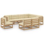 vidaXL Salon de jardin 9 Pièces avec coussins Marron miel Bois de pin