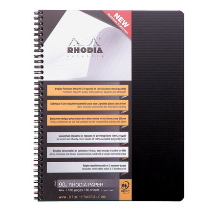 Notebook rhodiactive 90g ri a4+ 160p l+mc mcrprf. + 9tr  règle pp + 6 m-p repositionna... Rhodia