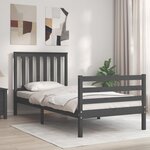 vidaXL Cadre de lit avec tête de lit gris 90x200 cm bois massif
