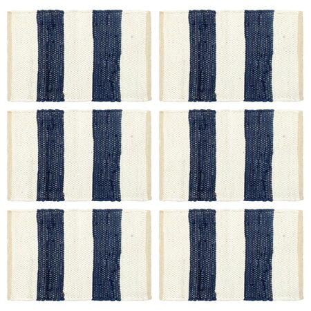 vidaXL Napperons 6 Pièces Chindi Bande Bleu et blanc 30 x 45 cm
