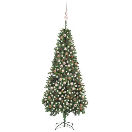 vidaXL Arbre de Noël artificiel pré-éclairé/boules pommes de pin 210cm