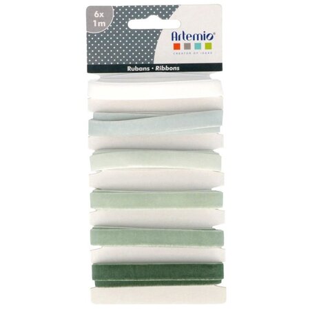 Rubans Velours Vert 1 cm x 1m Misty Winter 6 pièces