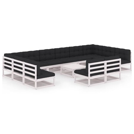 vidaXL Salon de jardin 13 Pièces avec coussins Blanc Bois de pin massif