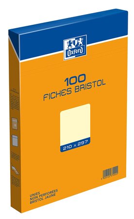 Étui de 100 fiches bristol 210g A4 Unie Jaune OXFORD