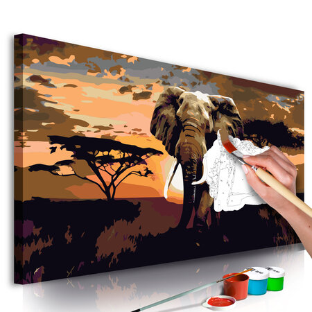 Tableau à peindre par soi-même - éléphant en afrique (nuances de brun) l x h en cm 80x40