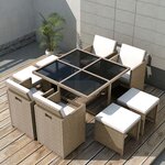 vidaXL Salon de jardin encastrable avec coussins 9 Pièces Rotin Beige