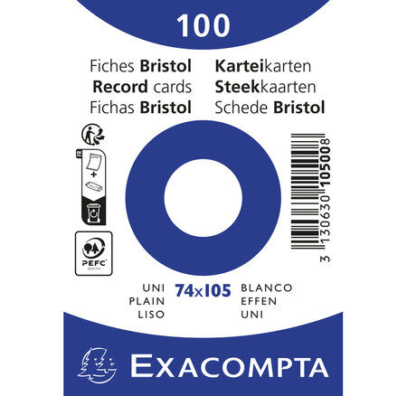 Paquet 100 Fiches Sous Film - Bristol Uni Non Perforé 74x105mm - X 40 - Exacompta