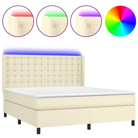 vidaXL Sommier tapissier et matelas et LED Crème 160x200 cm Similicuir