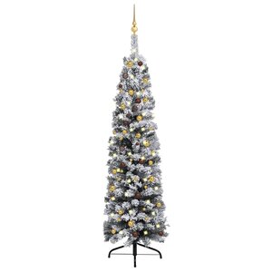 vidaXL Sapin de Noël artificiel mince pré-éclairé et boules vert 210cm