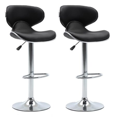 Lot de 2 tabourets de bar réglable en hauteur - Simili noir -   L 46 x P 50 x H 85/106 cm - YORK