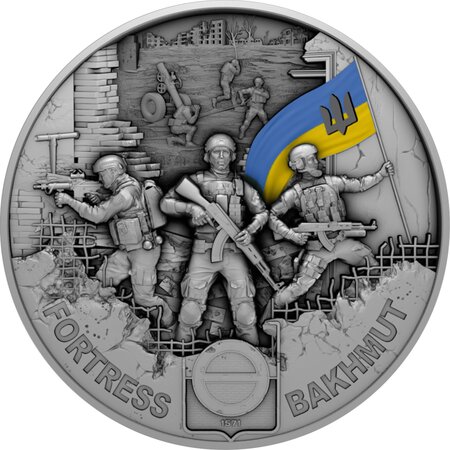 Fortress bakhmut land of freedom ukraine 2 oz argent monnaie 10 cedis ghana 2023