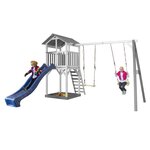 AXI Structure de jeu Beach Tower Gris Blanc avec 2 balancoires et toboggan Bleu
