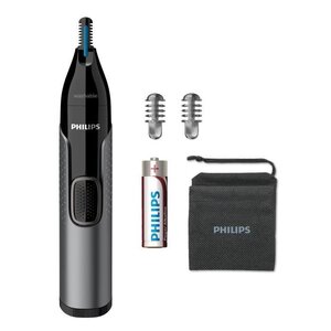 Philips nt3650/16 tondeuse nez  oreilles  sourcils (2 sabots) + pile philips aa + pochette souple