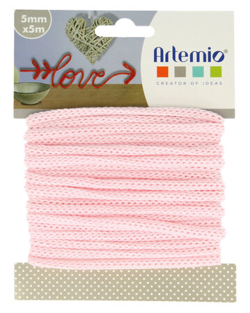 Cordon en Tricotin tout fait Rose Pastel ø5mm x 5m