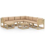 vidaXL Salon de jardin 9 Pièces avec coussins bois de pin imprégné