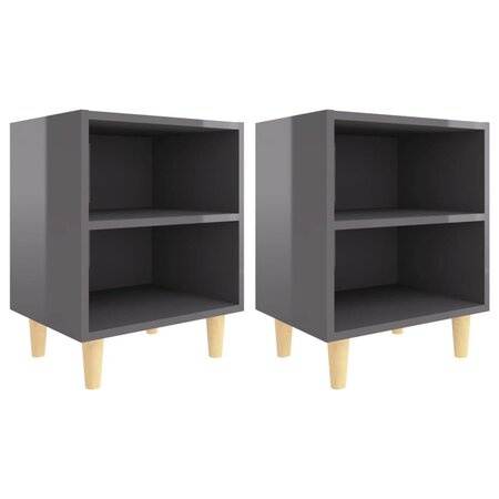 vidaXL Tables de chevet pieds en bois 2 Pièces Gris brillant 40x30x50 cm