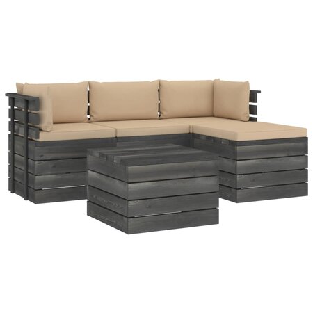 vidaXL Salon palette de jardin 5 Pièces avec coussins Bois de pin massif