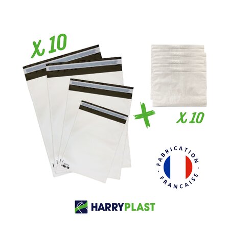 Kit emballage colis express - lot de 10 pochettes plastiques n°2 (33x23cm)
