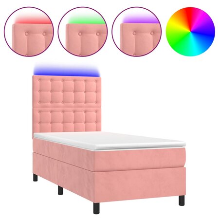 vidaXL Sommier tapissier avec matelas et LED Rose 90x190 cm Velours