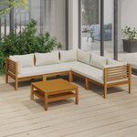 vidaXL Salon de jardin 6 Pièces avec coussin crème Bois d'acacia solide
