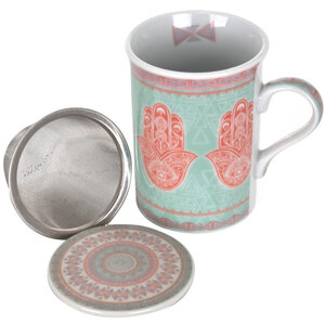 Mug vert et rose main de fatma avec infuseur