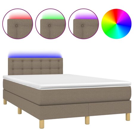 vidaXL Sommier tapissier avec matelas et LED Taupe 120x200 cm Tissu