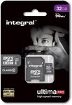 Carte mémoire Micro SD Integral UltimaPro 32 Go Class 10 + adaptateur SD (90Mo/s)