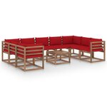 vidaXL Salon de jardin 10 Pièces avec coussins rouge