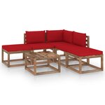 vidaXL Salon de jardin 6 Pièces avec coussins rouge