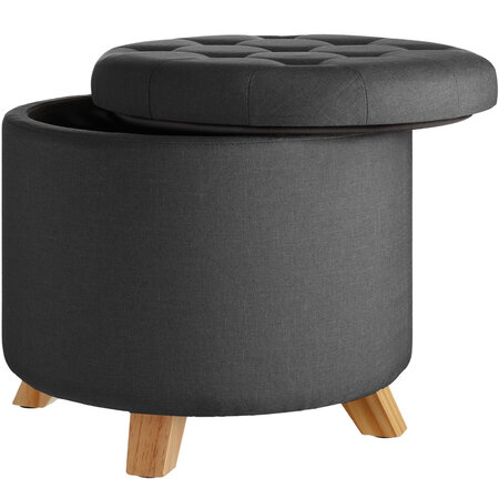 Tectake Tabouret avec coffre de rangement aspect lin SUNA capitonné - gris foncé