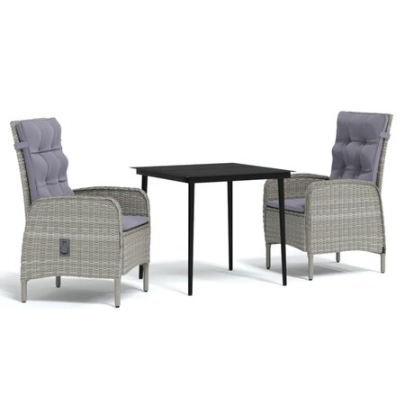 vidaXL Mobilier à dîner d'extérieur avec coussins 3 Pièces Gris et noir