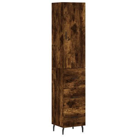 vidaXL Buffet haut Chêne fumé 34 5x34x180 cm Bois d'ingénierie