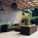 vidaXL Salon de jardin 7 Pièces avec coussins Résine tressée Marron