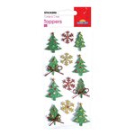 Stickers Noël en relief - Sapins et flocons à paillettes