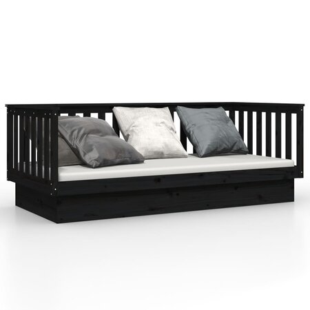 vidaXL Lit de jour Noir 90x200 cm Bois de pin massif