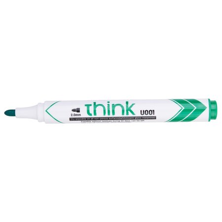 Marqueur effaçable think à sec pointe ogive 2.0mm vert peu odorant effaçage facile x 12 deli