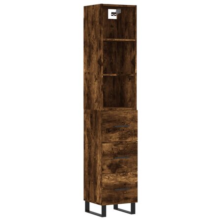 vidaXL Buffet haut Chêne fumé 34 5x34x180 cm Bois d'ingénierie