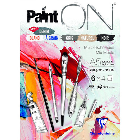 Bloc papier dessin painton clairefontaine 14 8 x 21 cm a5 250g assortiment feuilles